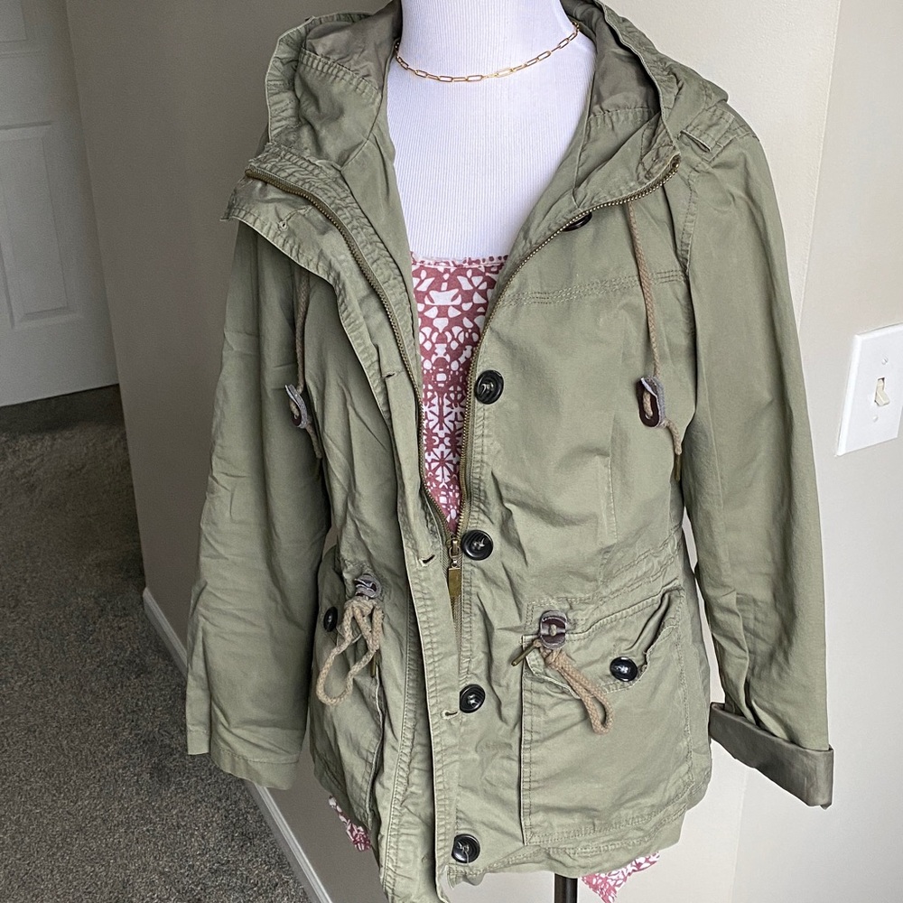 COFFEESHOP RED Utility Hooded Jacket ~ Green ~ NICE! Santa Fe NY